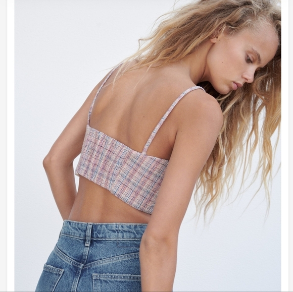 ZARA CHECKERED CORSET CROP TOP BLOGGERS FAV LARGE Pink Multi NEW - Picture 4 of 6